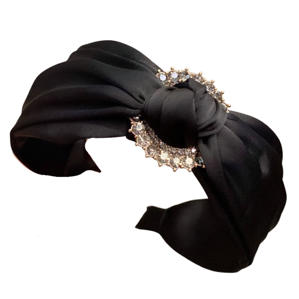 Black Satin Headband w/ Rhinestone Center Knot