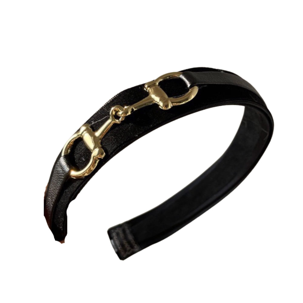 Vegan Leather Headband With Gold Buckle