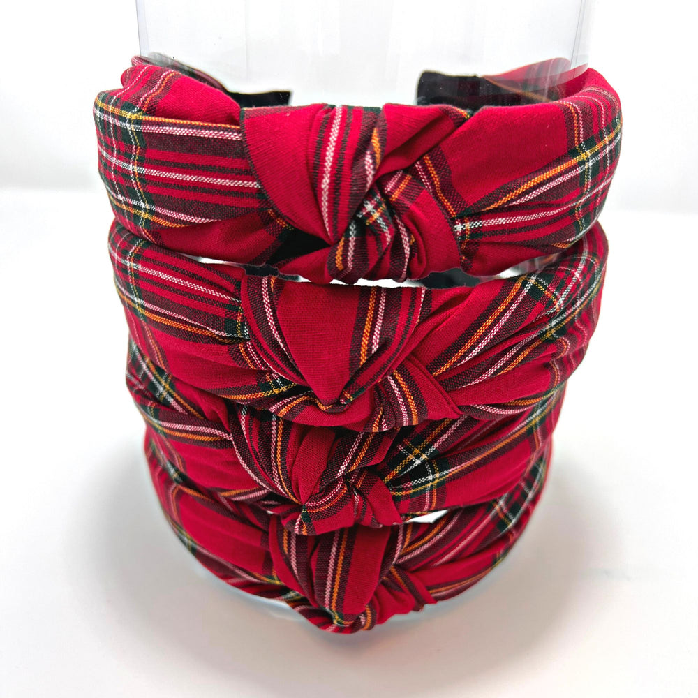 Red Plaid Headband With Center Knot